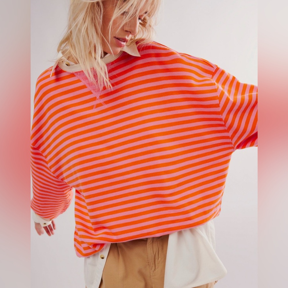 We the Free Classic Stripped Oversized Crewneck  Papaya Combo